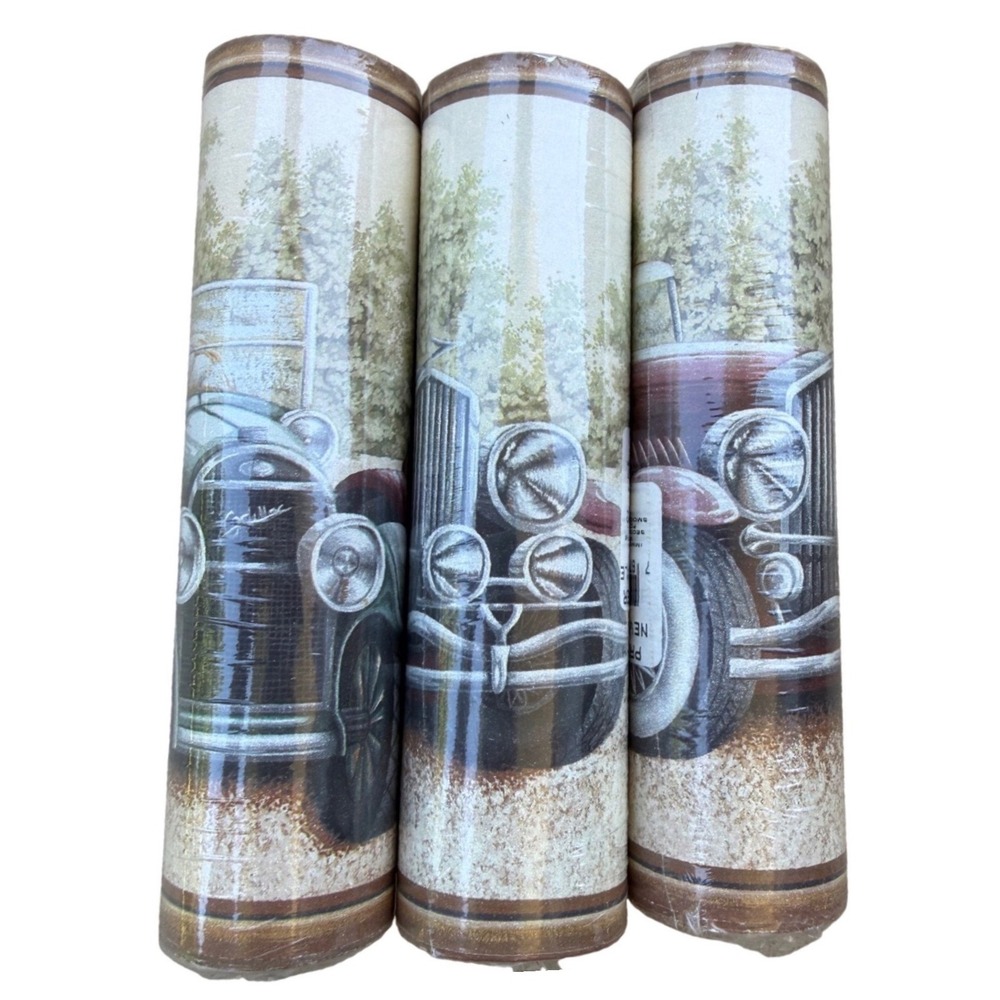 Vintage D.W. Wallcovering Antique Car Wallpaper Border 3 Rolls 12yds NOS‎ 1002